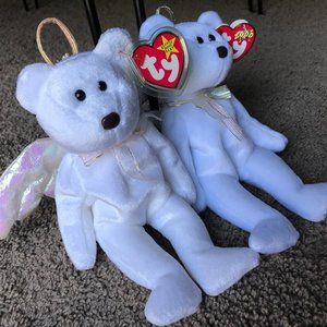 TY Halo & Halo II 2 Brown Nose Retired Beanie Baby Lot - RARE BEARS W/ ERRORS